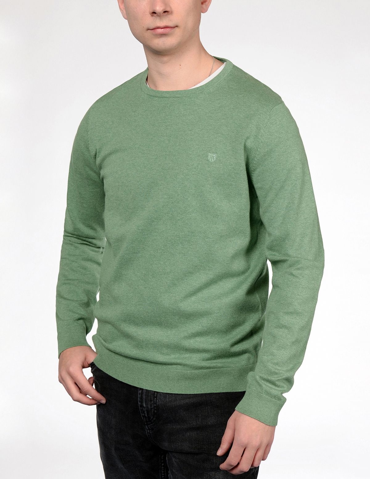 Pullover mit Labelstickerei auf der Brust - Palm green Melange