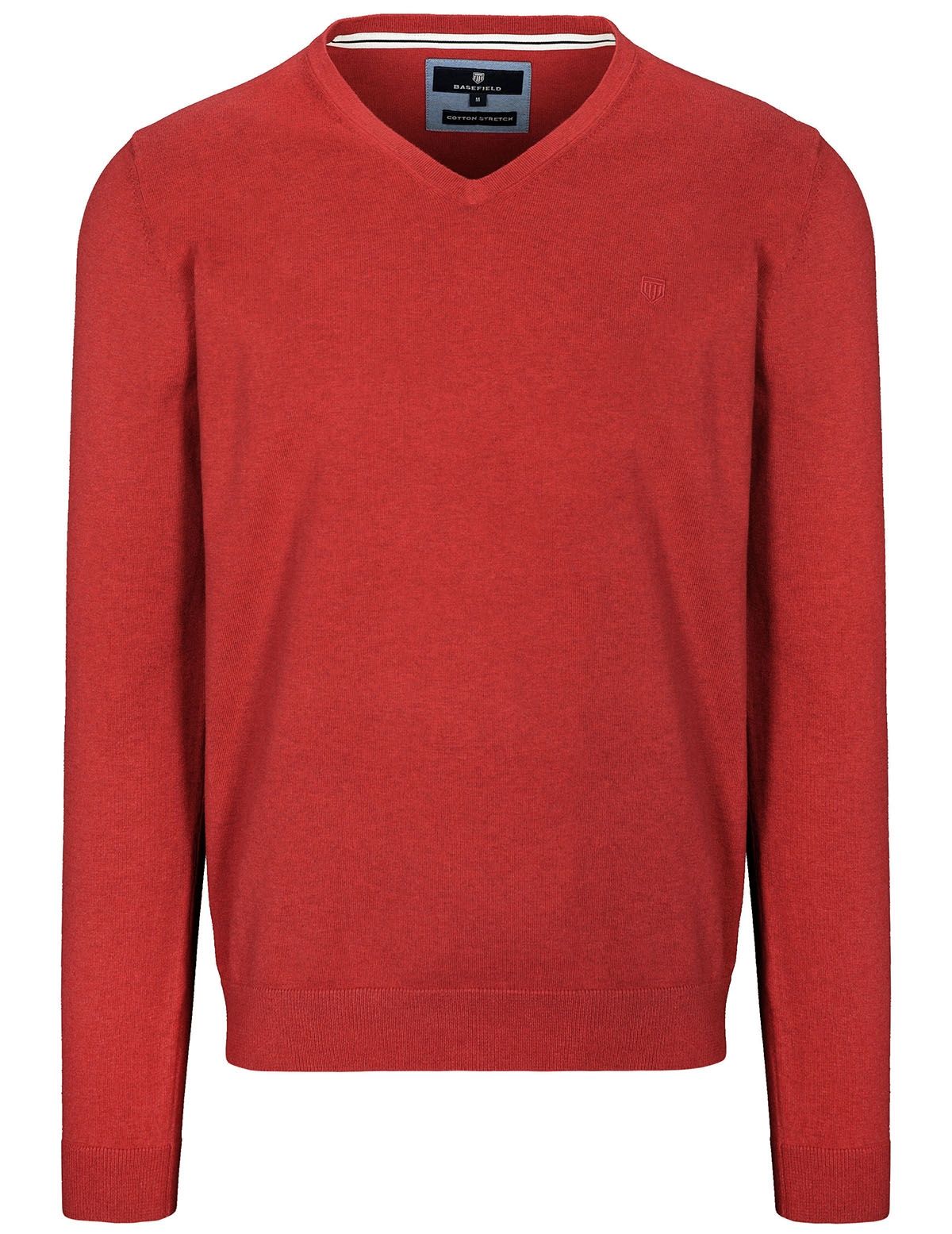 V-Pullover Cotton-Stretch - Red Melange