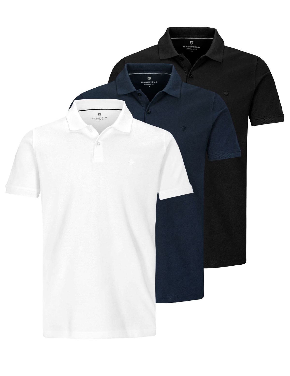 3er-Pack Poloshirt mit Labelstickerei - Schwarz/Blau/Weiß