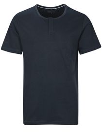 HOMEWEAR T-Shirt mit kurzer Knopfleiste - Navy