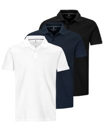 3er-Pack Poloshirt mit Labelstickerei - Schwarz/Blau/Weiß